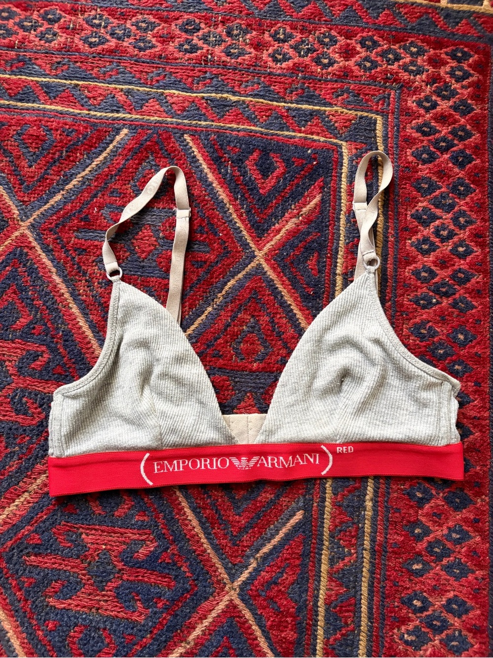 Emporio Armani Light Gray Bralette with Red Logo Band